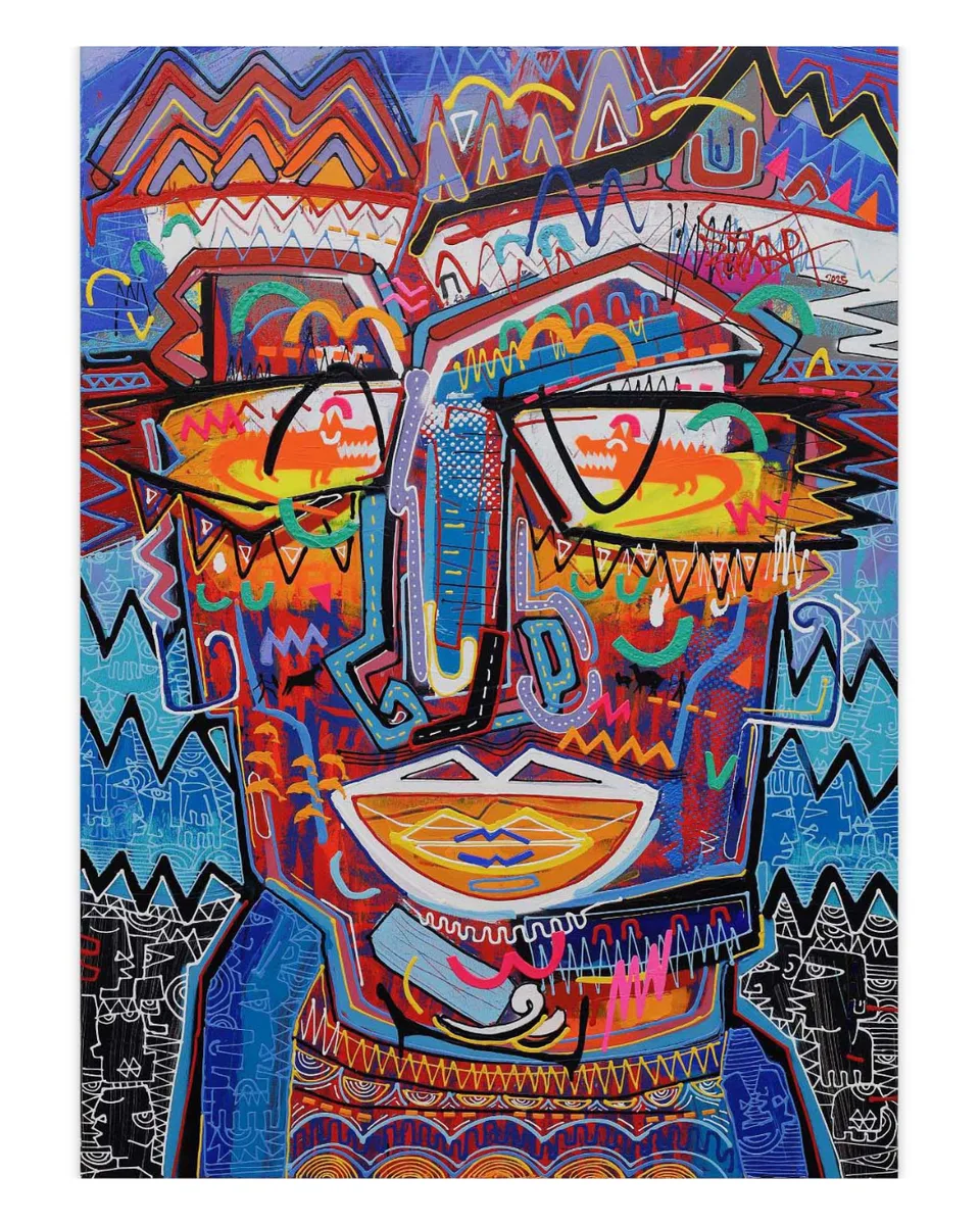 Bold lines and colour — a contemporary face study on canvas