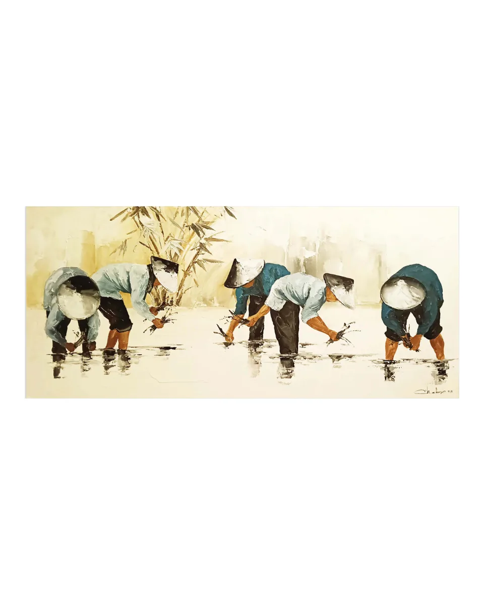 Working the rice fields, painted in soft washes